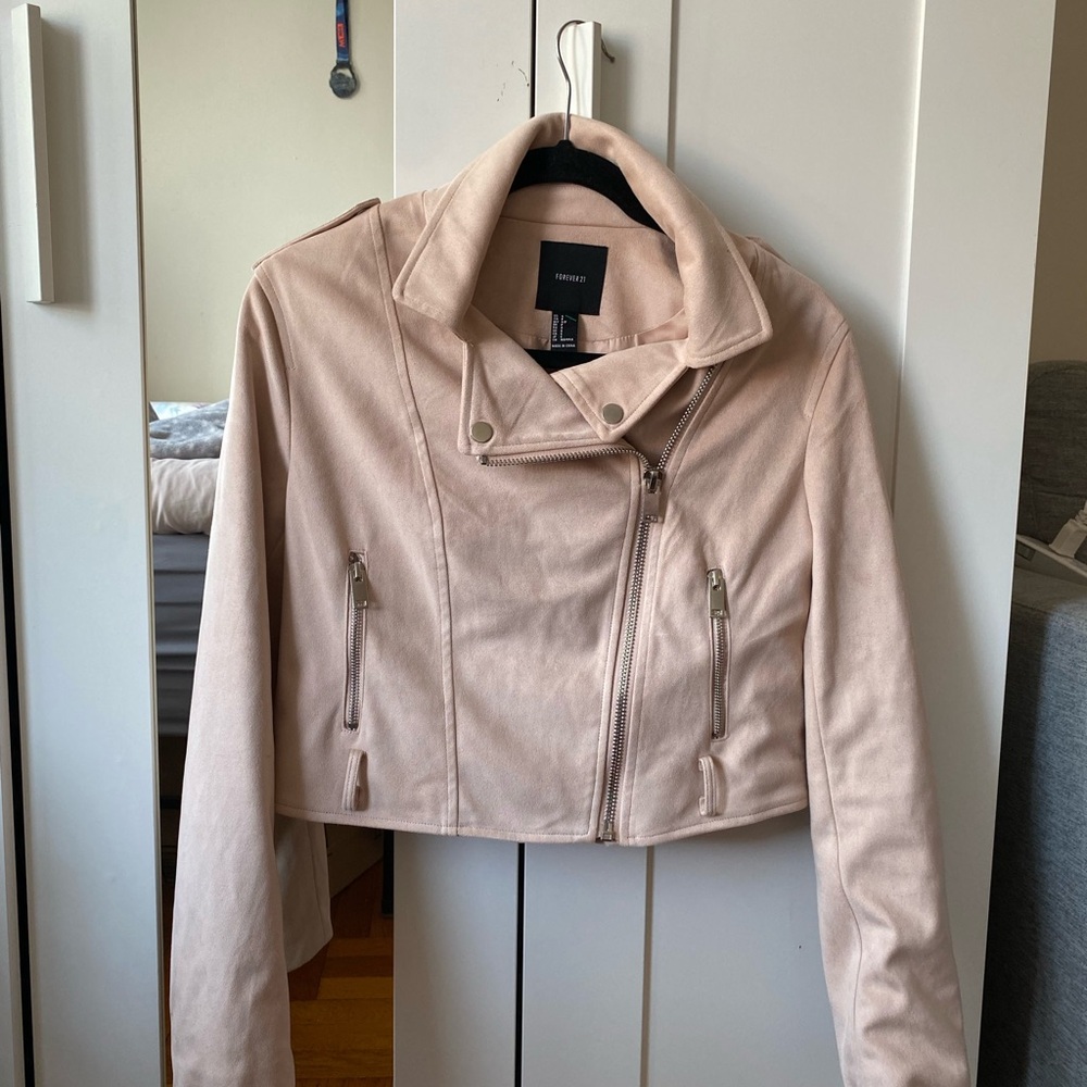 Forever 21 Light Pink Tan Beige Faux Leather Jacket - Size Small